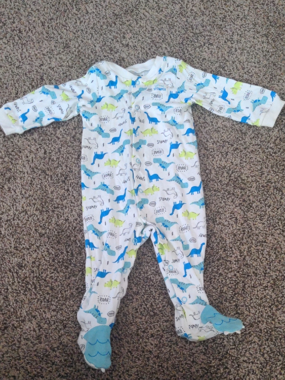 Carter's White Footed One-Piece with Blue & Green Dinosaurs